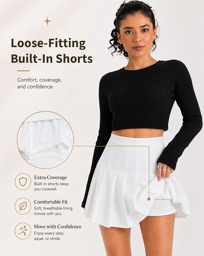 SCKTOO Women's High Waist A-Line Pleated Tennis Mini Skirt Built-in Shorts | Soft Comfort Low-Stretch Fabric Side Zipper Flared Skater Skirt for Y2K Casual Wear School Uniform Cheer Golf Outfits