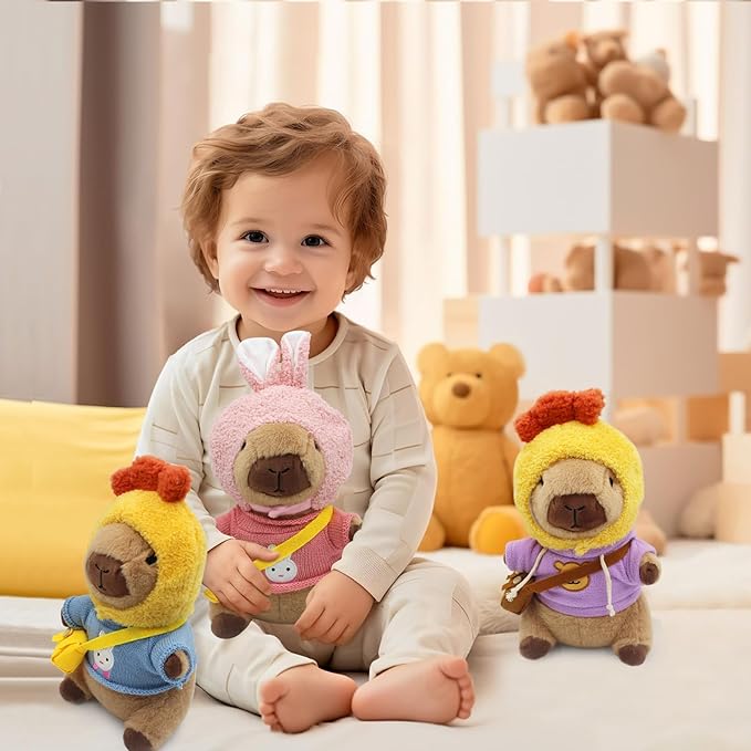 Capybara Plush with 10 pcs Clothes & Accessories, Dress Up Capybara Stuffed Animal Plush Toys with Outfits, Including 10 Sets of Clothing and Accessories, Suitable for Boys and Girls as Birthday Gifts