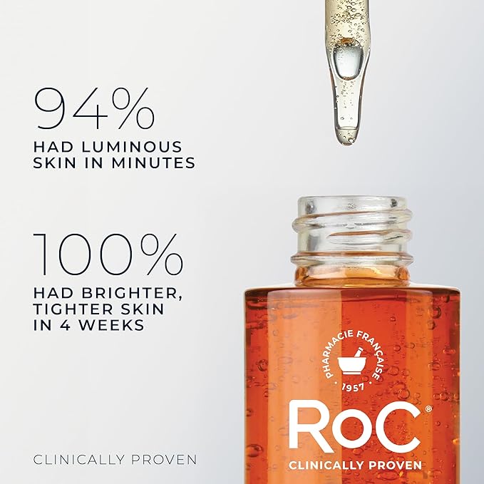 RoC Multi Correxion Revive + Glow 10% Active Vitamin C Serum for Face, Daily Anti-Aging Wrinkle and Skin Tone Skin Care Treatment, Brightening Serum , 1 Fluid Ounce (Packaging May Vary)