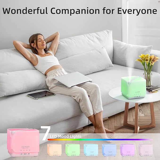 ASAKUKI Essential Oil Diffuser for Home, Large 700 ml Humidifier | Automatic Shut-Off, Quiet Aromatherapy Diffuser with 7 LED Lights for Living Room, Kitchen, Bedroom, Hotel - Pure White