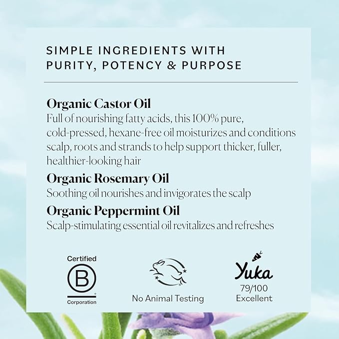 Sky Organics USDA Organic Castor Oil with Rosemary Oil, Strengthening Oil, Pure Potent Blend, Hexane Free, Invigorates Scalp, Supports Stronger, Fuller-Looking Hair, DIY ebook included