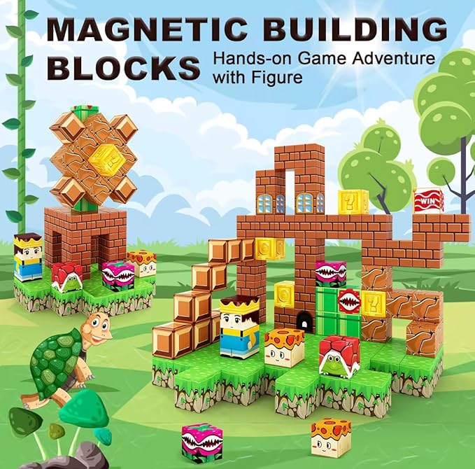 Mini Magnetic Blocks, 60 PCS Magnetic Building Blocks, STEM Educational Building Set Construction Toys for Kids Ages 3+, Building Toys for Toddlers Boys & Girls Birthday Gift