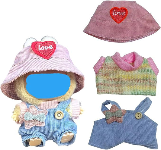 17cm Plush Doll Clothes Wardrobe Set - Clothes for Dolls Faux Fur Outfit Bundle (Hat+Top+Pants+Accessories) for Cute Collectible Figure Display (NO Doll) Included (Style-G, 17cm/7inch)