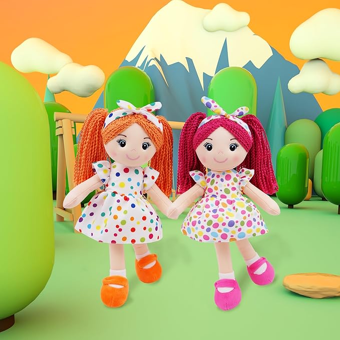 June Garden 18" Snuggle Cuties Bella - Soft Cuddly Plush Doll Gift for Girls - Huggable Rag Doll - Orange L