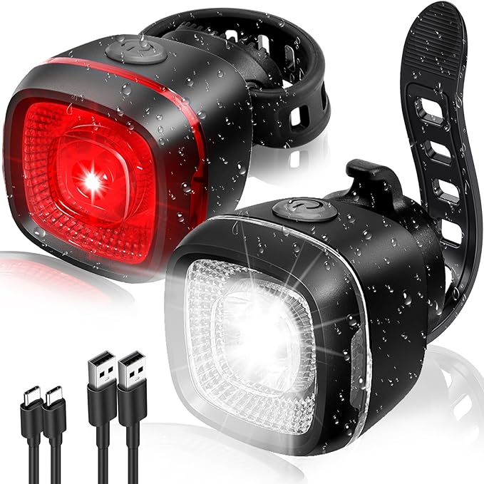 Bicycle Front and Rear Lights,Bike Light, Type-C Rechargeable, Flashing Light，Suitable for Night Riding, Cycling，Accessories for Bicycle，Headlight &Taillight for Girls Kids