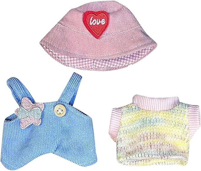 Clothes for LABUBU, Hat & Overalls Set for 17/15cm Accessories Suit, Cute Clothes for Dress up Unique Style (Pink Love Heart)