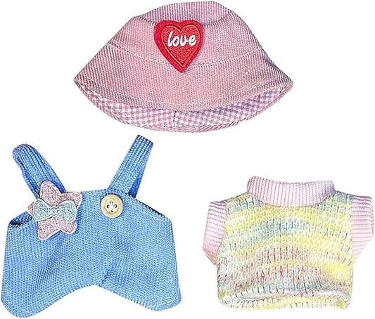 Clothes for LABUBU, Hat & Overalls Set for 17/15cm Accessories Suit, Cute Clothes for Dress up Unique Style (Pink Love Heart)