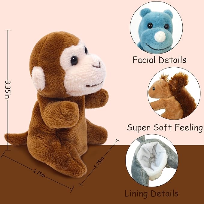 12Pcs Finger Puppet Set Jungle, Soft Plush Toy for Kids Realistic Jungle Plush Animal Finger Puppet Role-Playing Story Finger Puppet Animal Soft Plush Toy for Kids