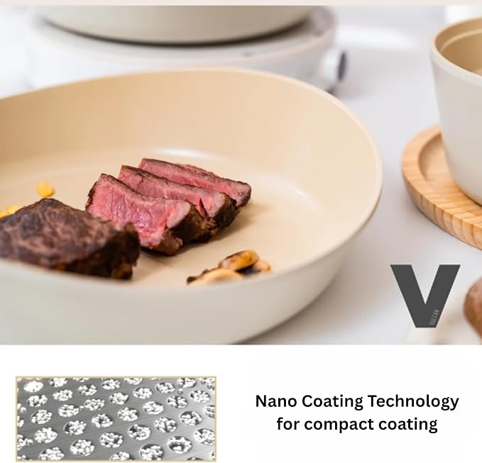 Neoflam Vulcan Ivory 11" Nonstick Frying Wok Pan with Ergonomic Handle, Cast Aluminum, Lightweight Ceramic Coated Skillet, PFAS PFOA Free, Induction Ready, Made in Korea