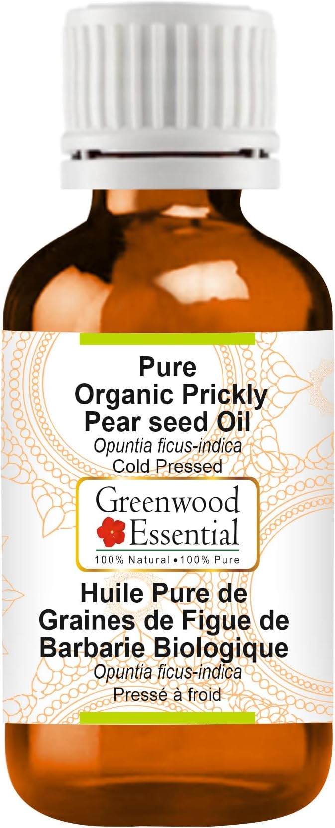 Greenwood Essential Pure Organic Prickly Pear Seed Oil (Opuntia ficus-Indica) Cold Pressed 30ml (1 oz)