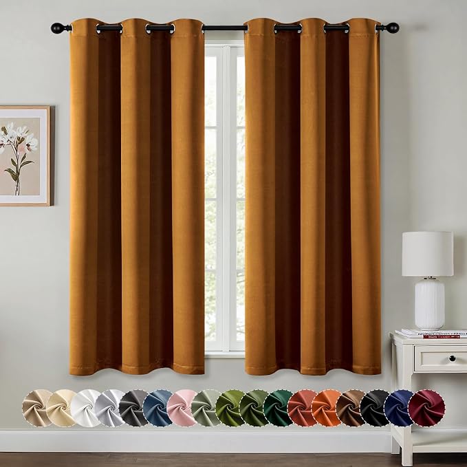 MIULEE Blackout Curtains for Bedroom 2 Panels 40 x 63 Inch Long Gold Brown | Thermal Insulated, Living Room Darkening Grommet Drapes, Noise Reducing, Light Blocking Window Treatments
