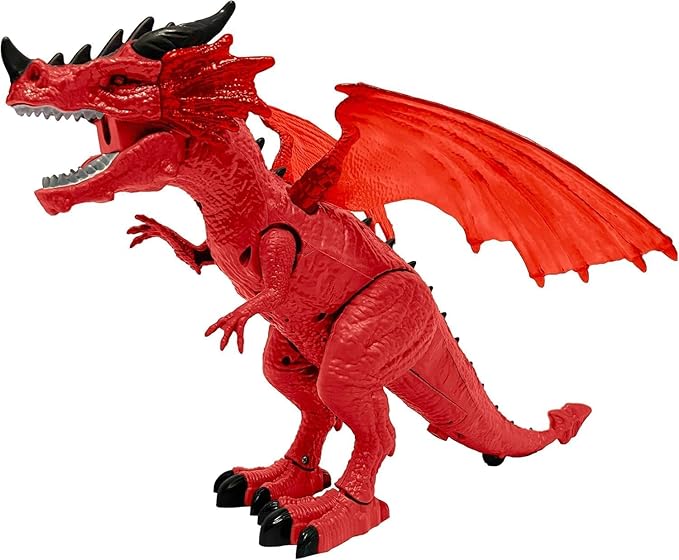 Geospace New Dragon Walking Dinosaur Toy – Smoke Breathing Fire Dragon Toy for Kids 3 & up, Walking Dinosaur Toys with Lights, Roaring Sound, Dragons Action Figure, Dragons for Gift (Firestorm)