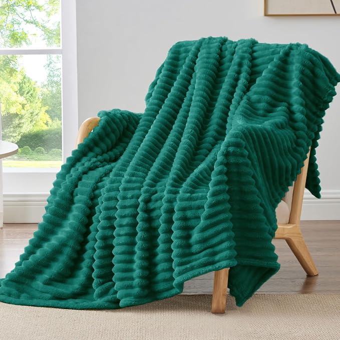 BEDELITE Ribbed Twin Blanket for Couch & Bed, Emerald Green, 60"x80" | Ultra-Soft Plush Fleece, Cozy, Warm Yet Lightweight, Ribbed Texture, Home Decor, Machine Washable, Giftable, All-Season Use