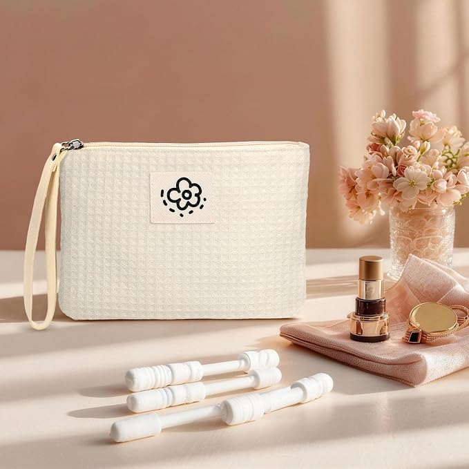 Waffle Canvas Period Pouch First Period Kit Bag Small Discreet Menstrual Cup Pad Pouch Cute Sanitary Napkin Storage Bag Tampon Holder Multi-purpose Feminine Bag Green