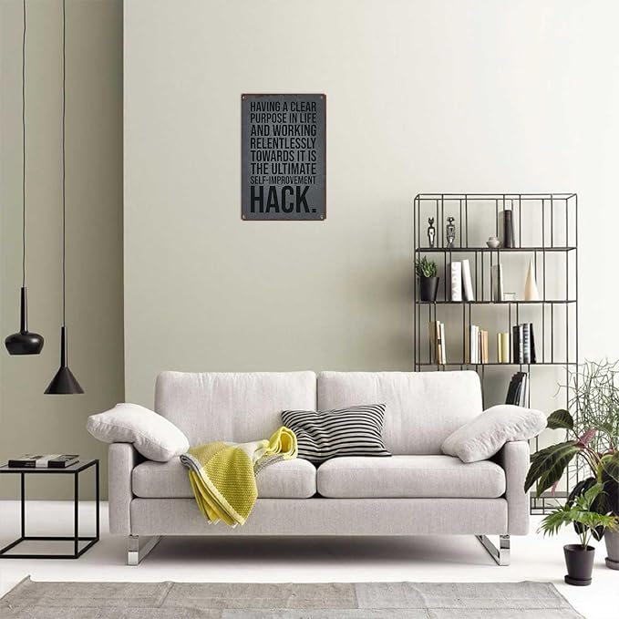 Vintage Signs Poster Self Improvement Hack Sign Wall Art for Bedroom Home Living Room Garage Office Bar Decor 8X12inch