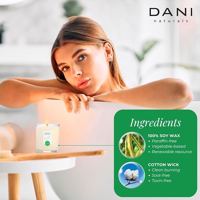 DANI Naturals Bamboo Bergamot 100% Soy Wax Candle, Non-Toxic, 7.5oz | Vegan,soy wax candle,Clean-burning with organic cotton wick,Fresh bamboo bergamot scent,Made in USA