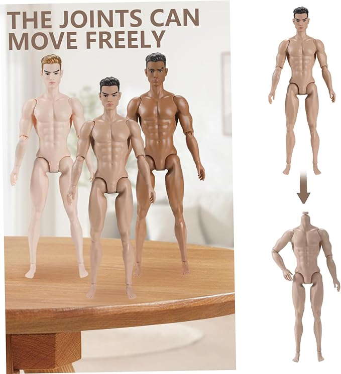 1/6 Scale Action Figure Multi Jointed Posable Male Muscular Action Figure Body with Head for Display Doll Collection, Beige Body Custom Figures Blank