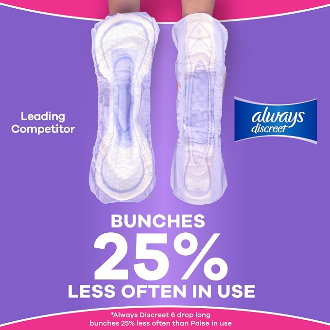 Always Discreet Adult Incontinence Pads for Women, Drier, 5 Drop Long Length, Heavy Absorbency, Pads for Bladder Control Management, Bladder Leaks, & Postpartum Pads, 156ct