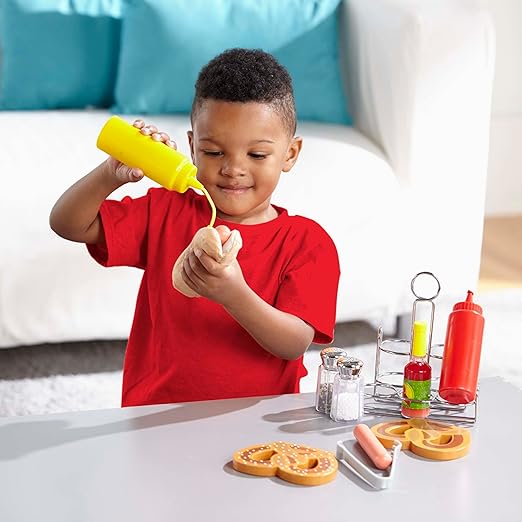 Melissa & Doug Condiments Set (6 pcs) - Play Food, Stainless Steel Caddy