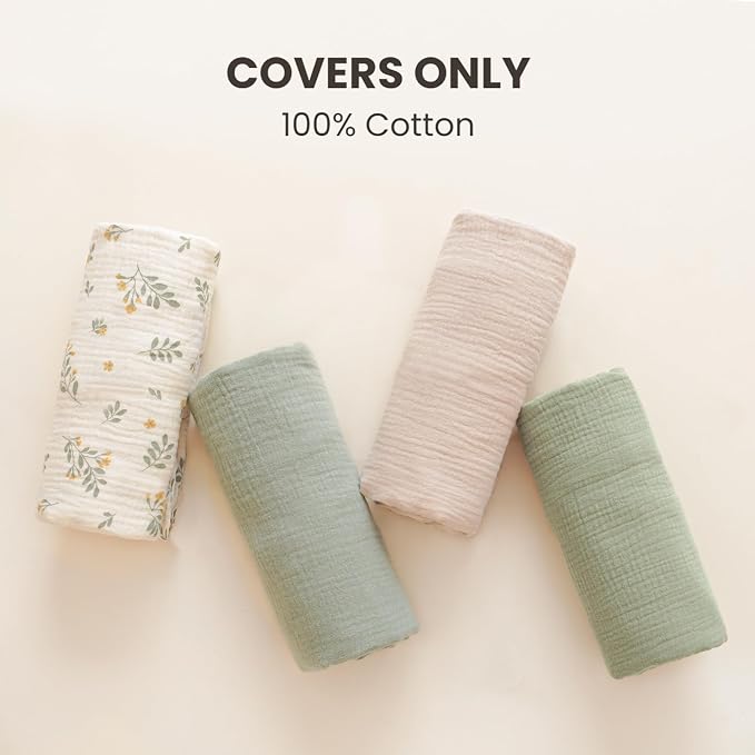 Konssy Muslin Baby Lounger Cover 2 Pack, 100% Cotton Newborn Lounger Cover, Soft and Breathable Baby Nest Slipcover for Boys Girls (Leaf,Green)