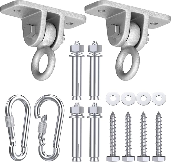 Highpro Swing Hangers for Wooden Sets Pack of 2 Heavy Duty Swingset Hardware with Locking Hooks for Patio, Porch, Playground Indoor/Outdoor, Silver