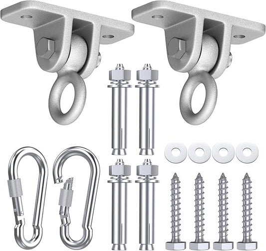 Highpro Swing Hangers for Wooden Sets Pack of 2 Heavy Duty Swingset Hardware with Locking Hooks for Patio, Porch, Playground Indoor/Outdoor, Silver