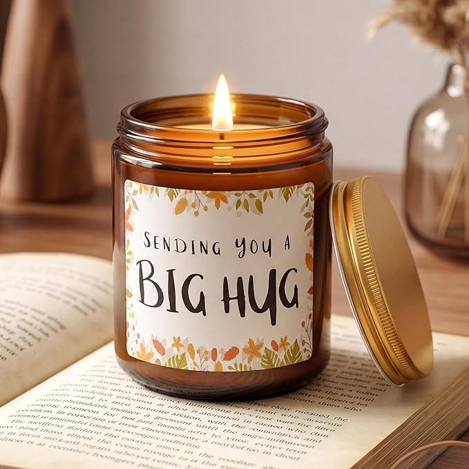 MULCHUM Lavender Scented Candle, Thinking of You Hug Gift for Friends, Relaxing Natural Soy Wax Jar Candle for Women Girlfriend Mom Sisters Stress Relief, 7oz 45 Hours Long Lasting Burn