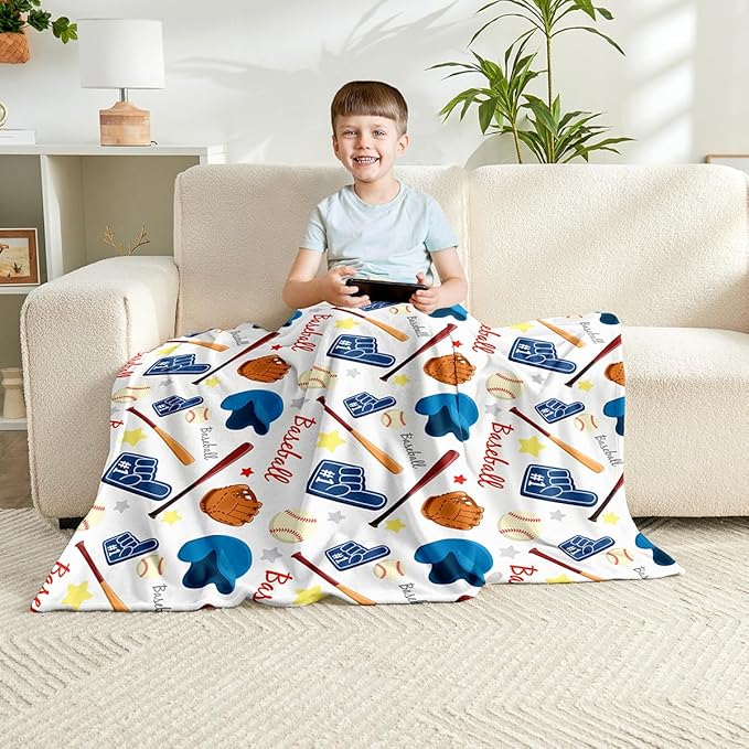 Wajade Baseball Gifts for Boys Girls - Baseball Blanket Birthday Christmas Decor for Kids Age 3 4 5 6 7 8 9 10 11 12 Years Old Teens Child Toddler Throw White 60"x80"