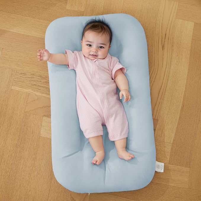 Baby Lounger for Infants Babies 0-12 Months, Bionic Organic Lounger, Soft Cotton Breathable Infant Floor Seats & Loungers for Newborn Baby Shower Gifts (Greyblue)