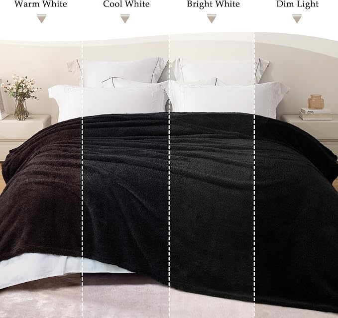 Exclusivo Mezcla Fleece Bed Blankets King Size for Bed, 90" x 104" | Super Soft and Cozy Fluffy Blanket for Women, Lightweight and Fuzzy Large Blanket for Bedroom , All Season, Black