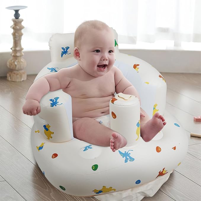 EKEPE Inflatable Baby Chair with Built in Pump for Babies 3 Months & Up, Baby Floor Seats for Sitting Up, Blow Up Baby Seats for Infants - Dinosaur