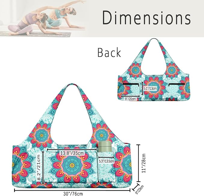Women's Yoga Bag with Yoga Mat Carrier - Large Mat Pocket Fitness Tote for Pilates, Gym, Travel, Office & Beach