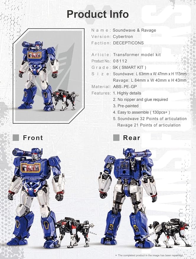 PARKHO Soundwave Ravage Figure Model Kit – Cybertron 3D Articulated Action Easy to Assemble Pre Painted Collectible Series Toys Hobby 08112