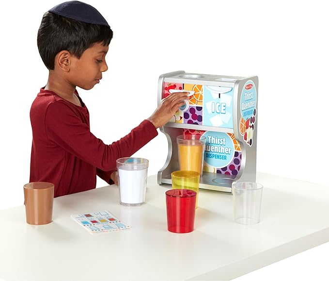 Melissa & Doug Thirst Quencher Wooden Drink Dispenser with Juice Inserts, Ice Cubes & Play Kitchen Accessories, Preschool Learning Toys for Girls & Boys 3+ - FSC Certified