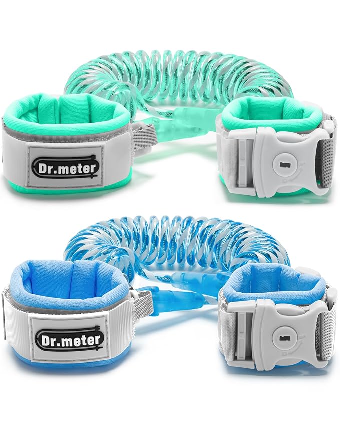 Dr.meter Anti Lost Wrist Link, 2 Pack Toddler Safety Leash with Key Lock, Reflective Child Walking Harness - Dual 8.2ft Length Kids Leash for Supermarket Mall Airport Park Zoo Crowded Places