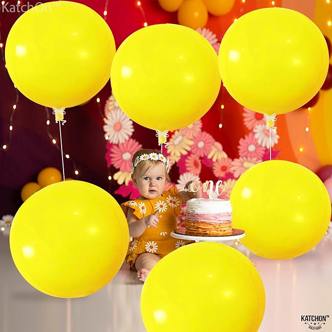 KatchOn, Huge Yellow Mylar Balloons - 22 Inch, Pack of 6 | Yellow Foil Balloons, Yellow Party Decorations | Large Balloons for Sunflower Birthday Party Decorations | Round Mylar Balloons