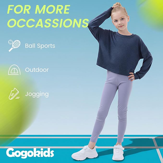 Gogokids Girls Shirts Long Sleeve Athletic Shirts Open Back Tops Active Sports Tshirts Yoga Workout Crop Tees 5-14 Years