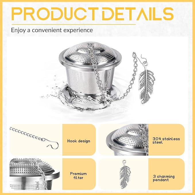 3 Sets Tea Infusers Steeper for Loose Leaf Tea Holder Stainless Steel Tea Ball Mesh Strainer Filters with Drip Trays and Pendant(Forest Style)