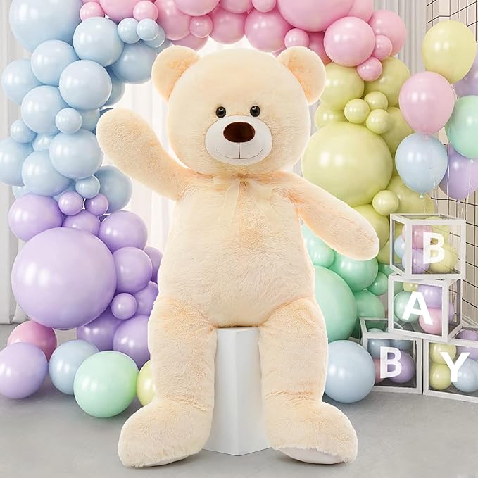 MorisMos Giant Teddy Bear Stuffed Animal 4 Ft,51'' Big Stuffed Bear for Girlfriend Boyfriend Wife Mother Fiancée Valentine's Gift,Large Bear Plush for Kid Christmas Birthday Baby Shower,Beige