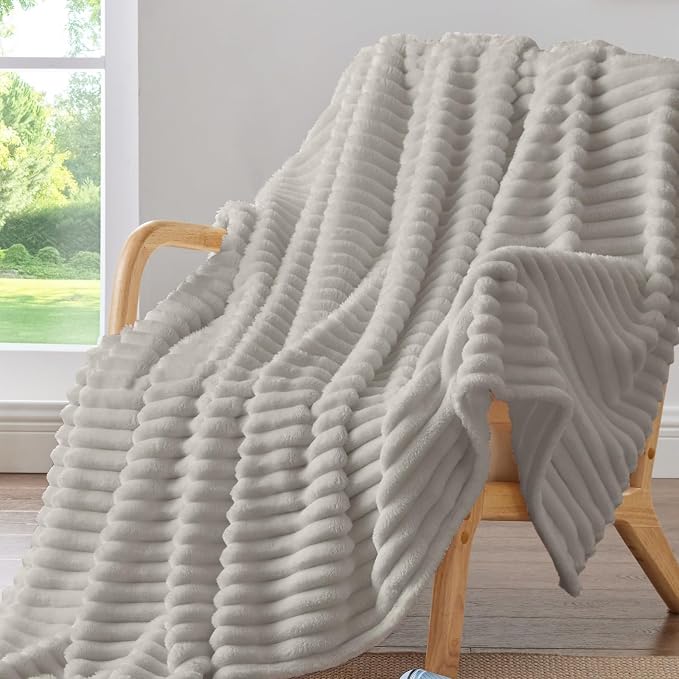 BEDELITE Striped Fleece Throw Blanket, Light Grey, 50"x60" | 300GSM Microfiber Fleece, Soft Cozy, Lightweight Warm, Double-Sided Plush, Machine Washable, Gift, Room Decor, for Couch Sofa