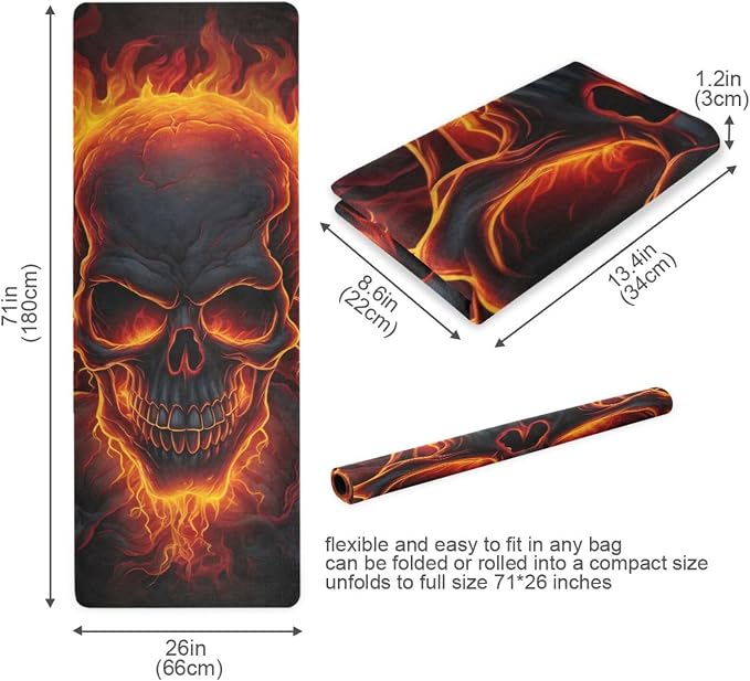 Skull Yoga Mat for Women Men 71" x 26" Non Slip Exercise & Fitness Mat 1mm Thick Workout Mat for Yoga, Pilates, Come with Storage Bag