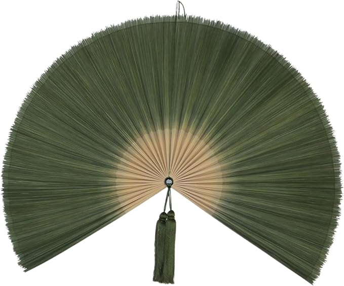ChumDecor Bamboo Fan Wall Decor,Japanese Chinese Wall Fans,Large Bamboo Fan Wall Art for Boho Hanging Headboard, Decorative Folding Fans (Dark Moss Green 60inch)