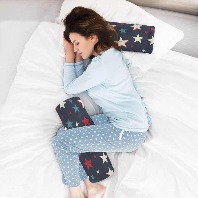 Neck Roll Pillow Bolster Round Health Memory Foam Long Cervical Cylinder Body Pillows with Removable Washable Cover Bed Legs Back Yoga Stars Blue July 4th Patriotic