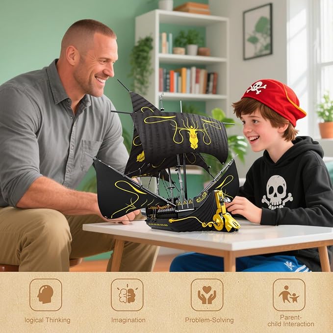 Reobrix Pirate Ship Building Blocks Kits, MOC Black Pearl Ship Model 66022, Sail Boat Construction Toys, Collectible Display Home Office Decor, Gift for Adults Girls Boys 14+