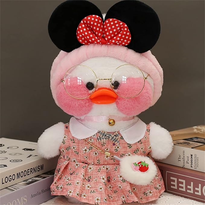 White Duck Stuffed Animals Plush Toy with Removable Clothes Cute Soft Duck Plush Toys Gifts for Kids - 12 Inch (Pink Dress Suit [4 Acc], Duck-12)