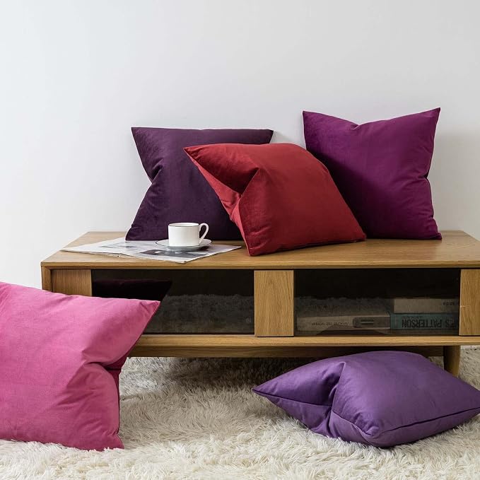 22x22 Velvet Throw Pillow Covers Set of 2 for Couch Sofa Bed,Burgundy | JUSPURBET Decorative Pillow Covers with Invisible Zipper for Modern Living Room Bedroom Home Decor Christmas