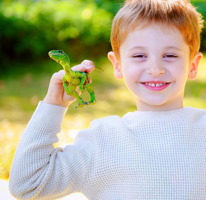 Dinosaur Toy Velociraptor Figurine with Moving Jaw and Hands,Detail Raptor Action Figure Toy Gift and Dinos World Collection Toys for Birthday Gift, Kids Toys,Party Favor(Green)