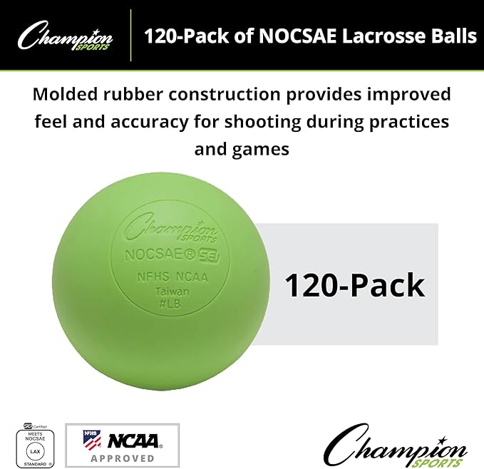 Champion Sports Lacrosse Balls – Official Size SEI Certified, Multi-Color Packs of 3, 6, or 12 for Practice & Games