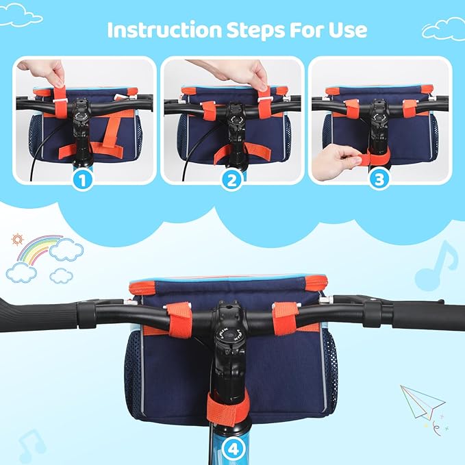 Kids Bike Basket, Front Frame Handlebar Bag for Toddler Scooter Tricycle Bicycle, Cute Small Fabric Bicycle Basket for Boys & Girls,