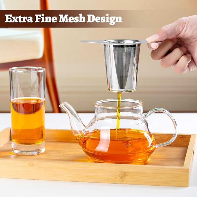 FrutPunch Loose Leaf Tea Infuser with Lid Set of 2, Ultra-Fine Mesh Tea Strainer, Large Capacity, Double Handles, Can be Hung on Teapot, Cup, Gift for Tea Lovers